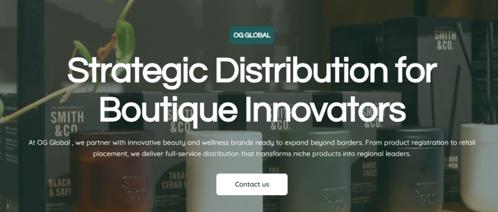 OG Global provides strategic full-service distribution for beauty and wellness brands, specializing in product registration and retail placement to expand niche products into regional leaders.