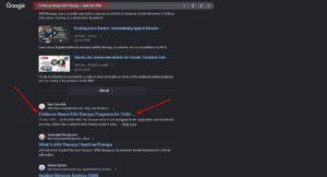 Google search results for evidence-based ABA therapy programs for children by Next Gen ABA.