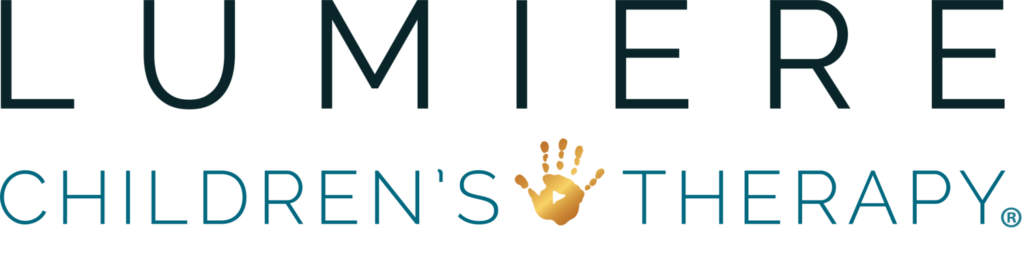 Lumiere Children's Therapy logo featuring a golden handprint icon and teal typography.