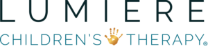 Lumiere Children's Therapy logo featuring a golden handprint icon and teal typography.