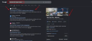 Google search results showing Next Gen ABA Therapy locations in Atlanta, Midtown, and Marietta.