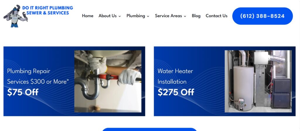 Google search results for plumbing fixture installation services in Apple Valley MN showing Do It Right Plumbing at the top.