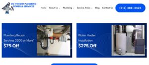 Google search results for plumbing fixture installation services in Apple Valley MN showing Do It Right Plumbing at the top.