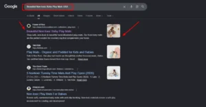 Google Search Results for "Beautiful Non-toxic Baby Play Mats USA" showing House of Noa ranked in the top position with a rich snippet image.