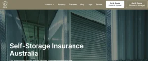 Self Storage Insurance Australia website hero banner showing secure storage unit facility with roller doors