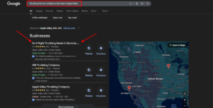 Google Maps local business rankings for Plumbing Fixture Installation Services in Apple Valley MN featuring Do It Right Plumbing Sewer & Services.