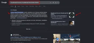 Google search results for Physiotherapist Reservoir showing an AI Overview for Recover Strong Physiotherapy and local clinic listings.