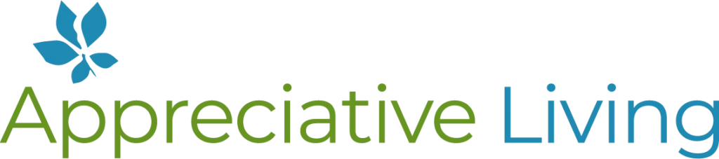 Appreciative Living official logo in green and blue horizontal format.