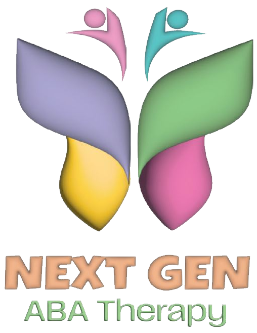 Next Gen ABA Therapy logo featuring a colorful butterfly shape formed by abstract human figures, symbolizing growth and neurodiversity.