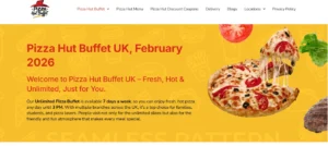 Pizza Hut Buffet UK February 2026 deal offering fresh hot and unlimited pizza slices for families and students.