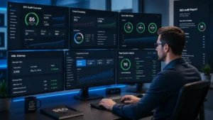 Technical SEO Audit dashboard showing website analysis, Search Console, and Core Web Vitals
