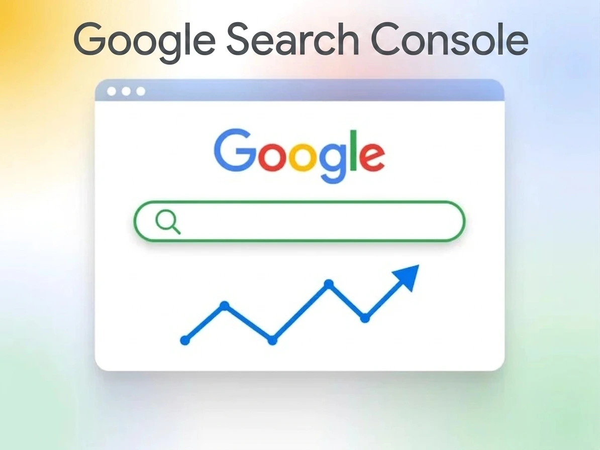 Graphic illustration of Google Search Console with a growth chart.