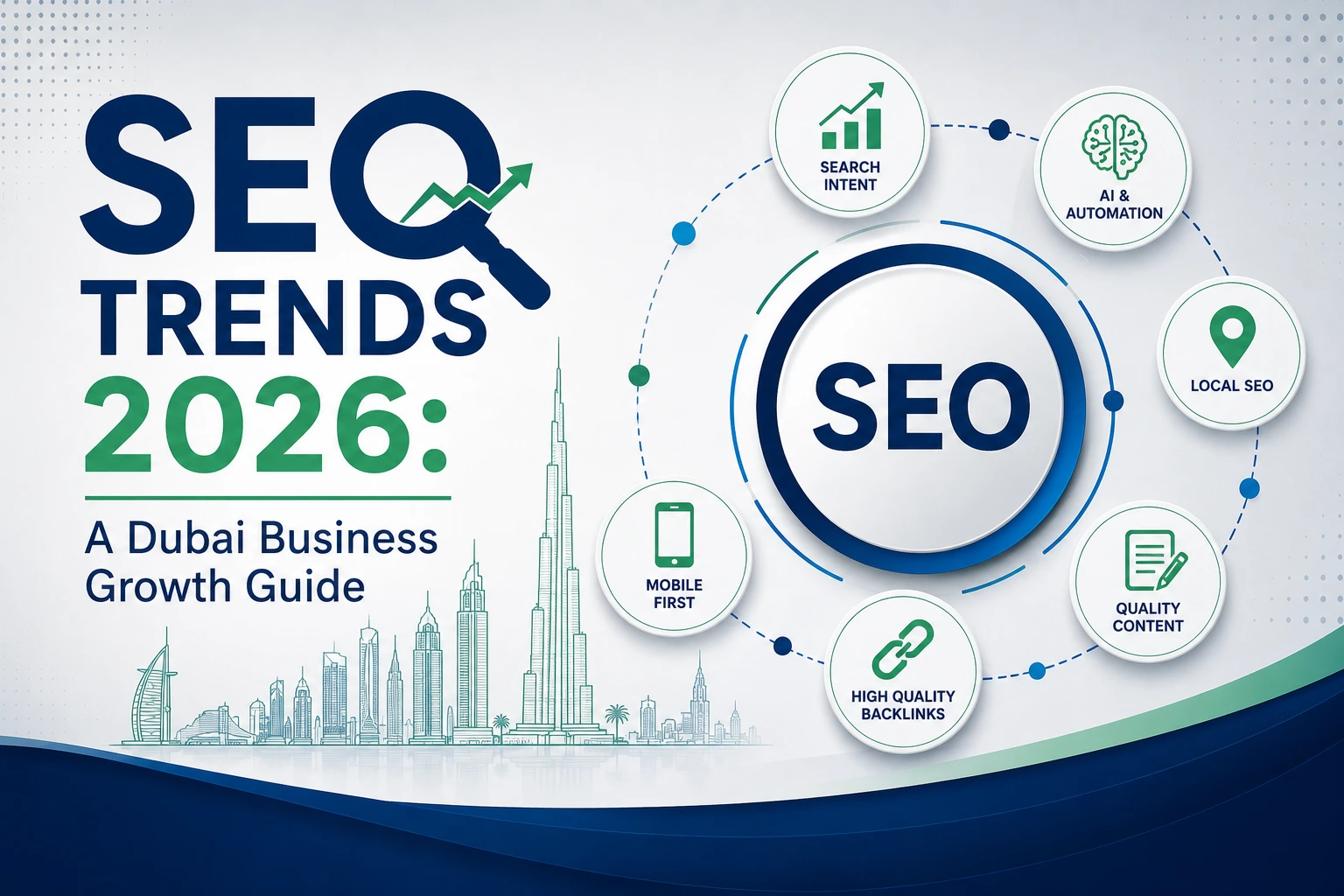 Infographic highlighting key SEO Trends 2026 for Dubai businesses.