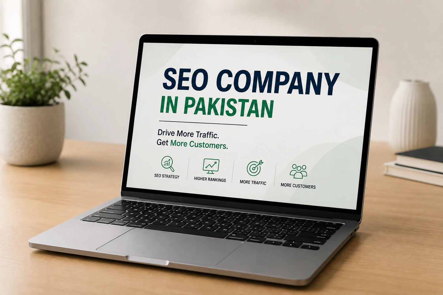 Laptop screen showing organic growth solutions by an SEO company in Pakistan for AI search.