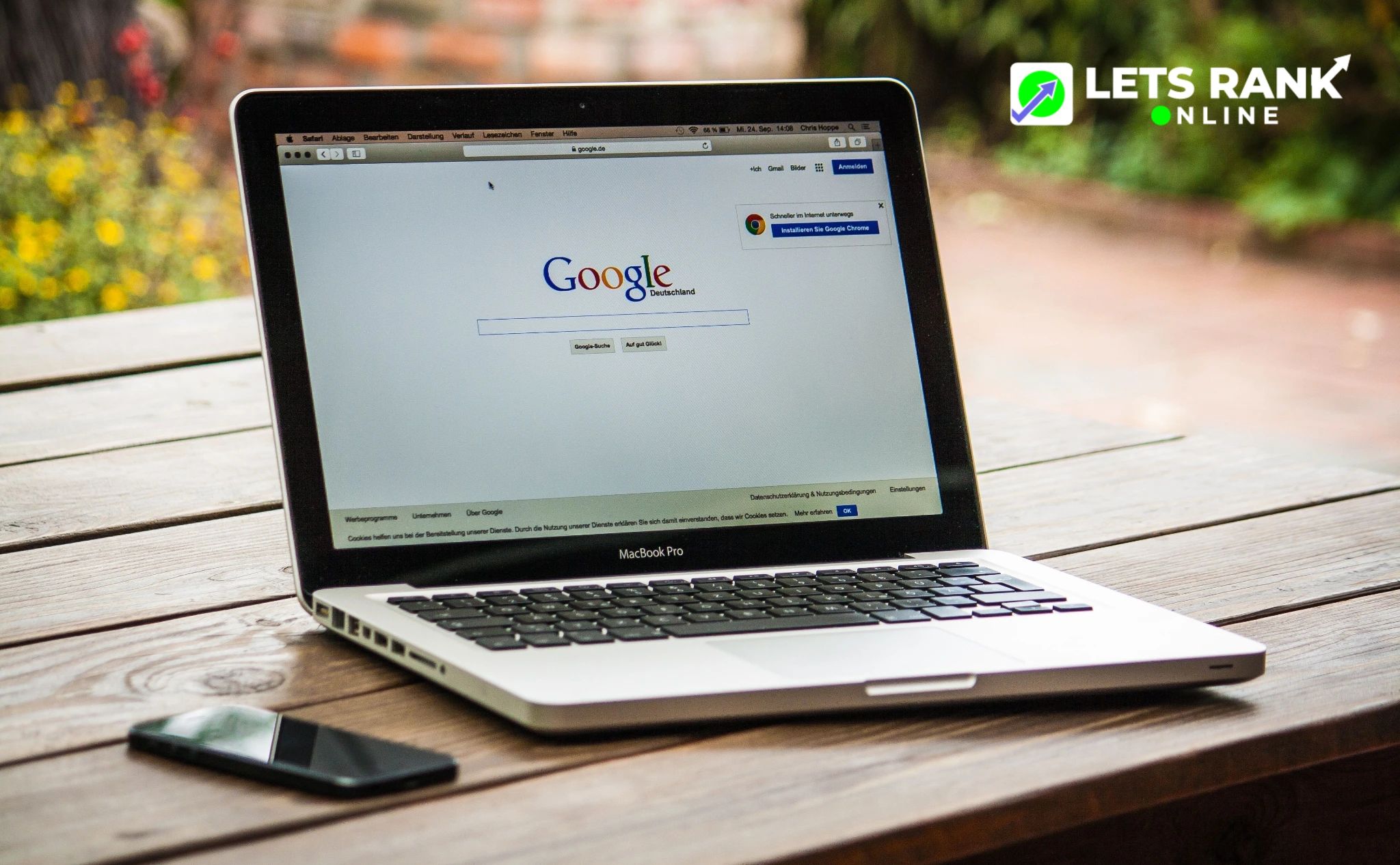 Laptop open to Google search page for SEO services in Pakistan.