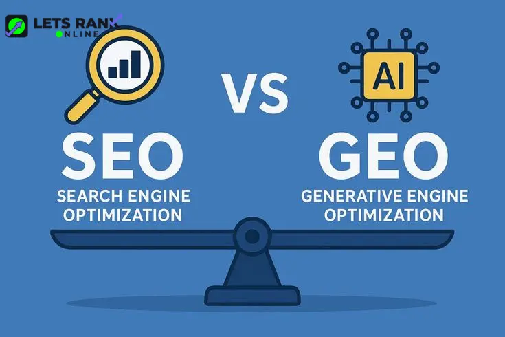 GEO vs SEO Dubai strategy diagram highlighting differences in Google and AI search ranking.